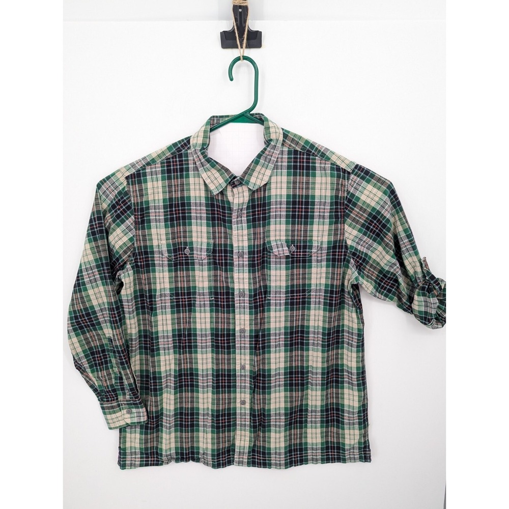 Croft & Barrow Mens XL Green Plaid Quick Dry Short Long Sleeve Button Up Shirt - Picture 1 of 10